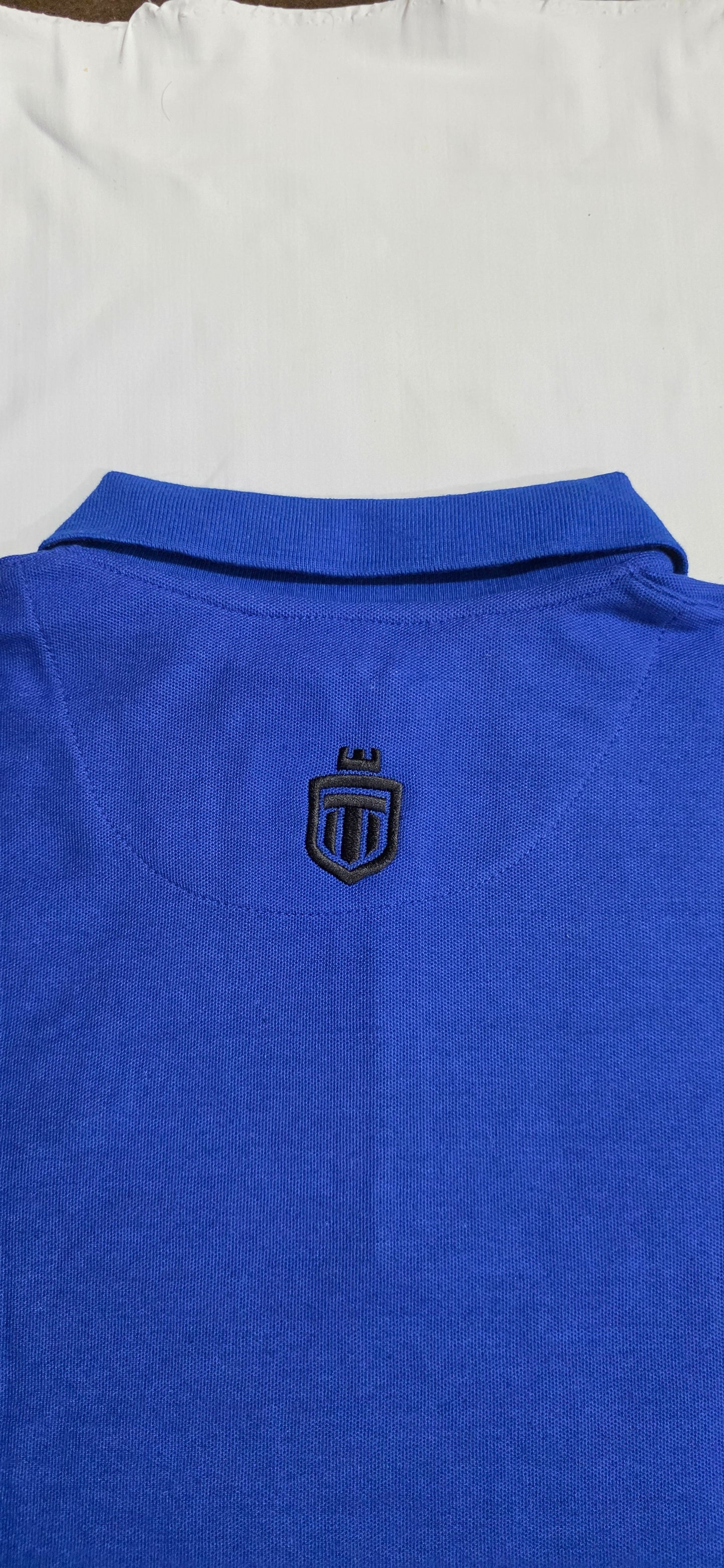 Royal Blue drop-Shoulder, zip-up polo