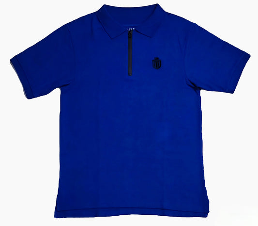 Royal Blue drop-Shoulder, zip-up polo