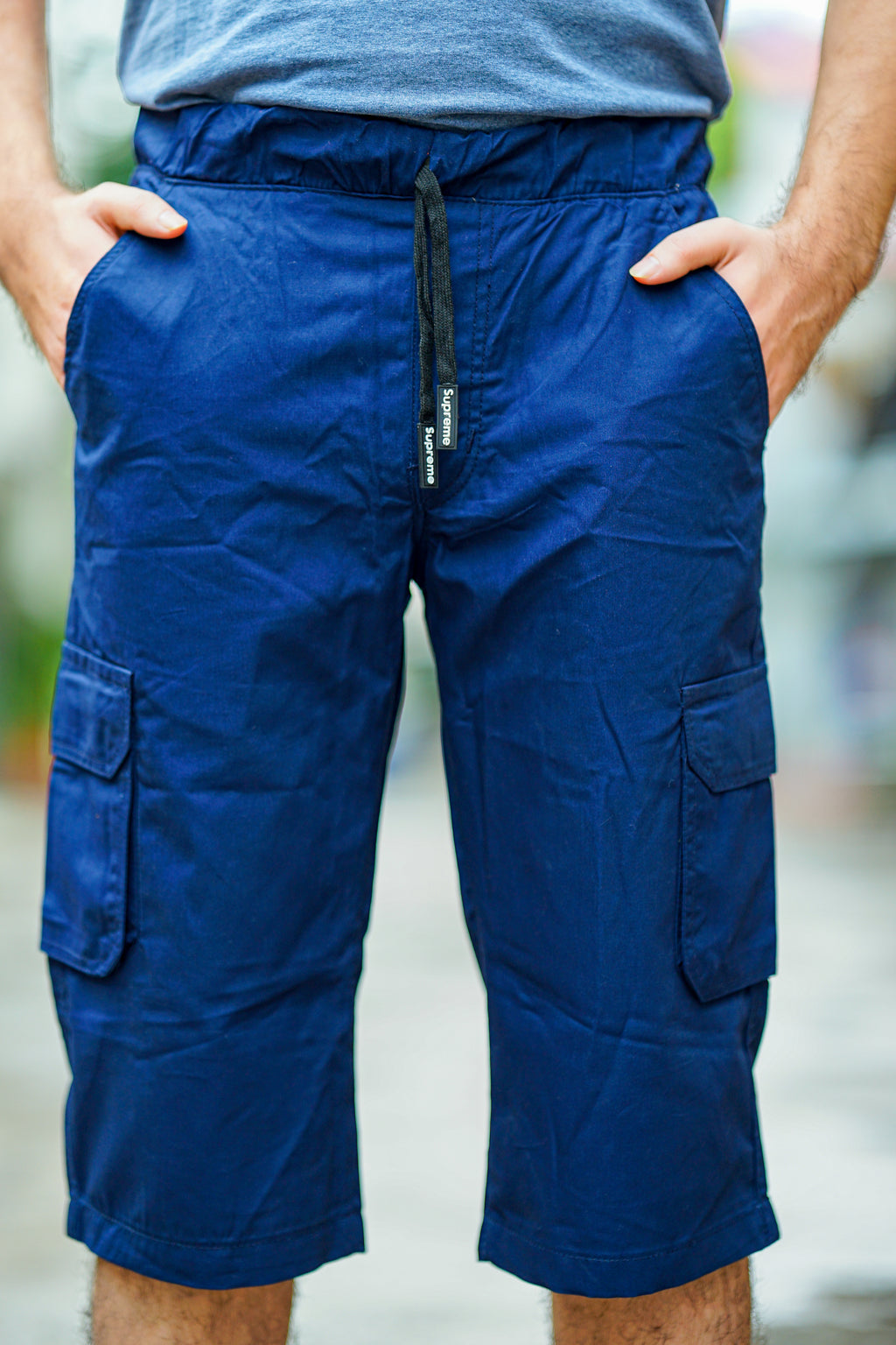 Blue Cargo Quarter Shorts