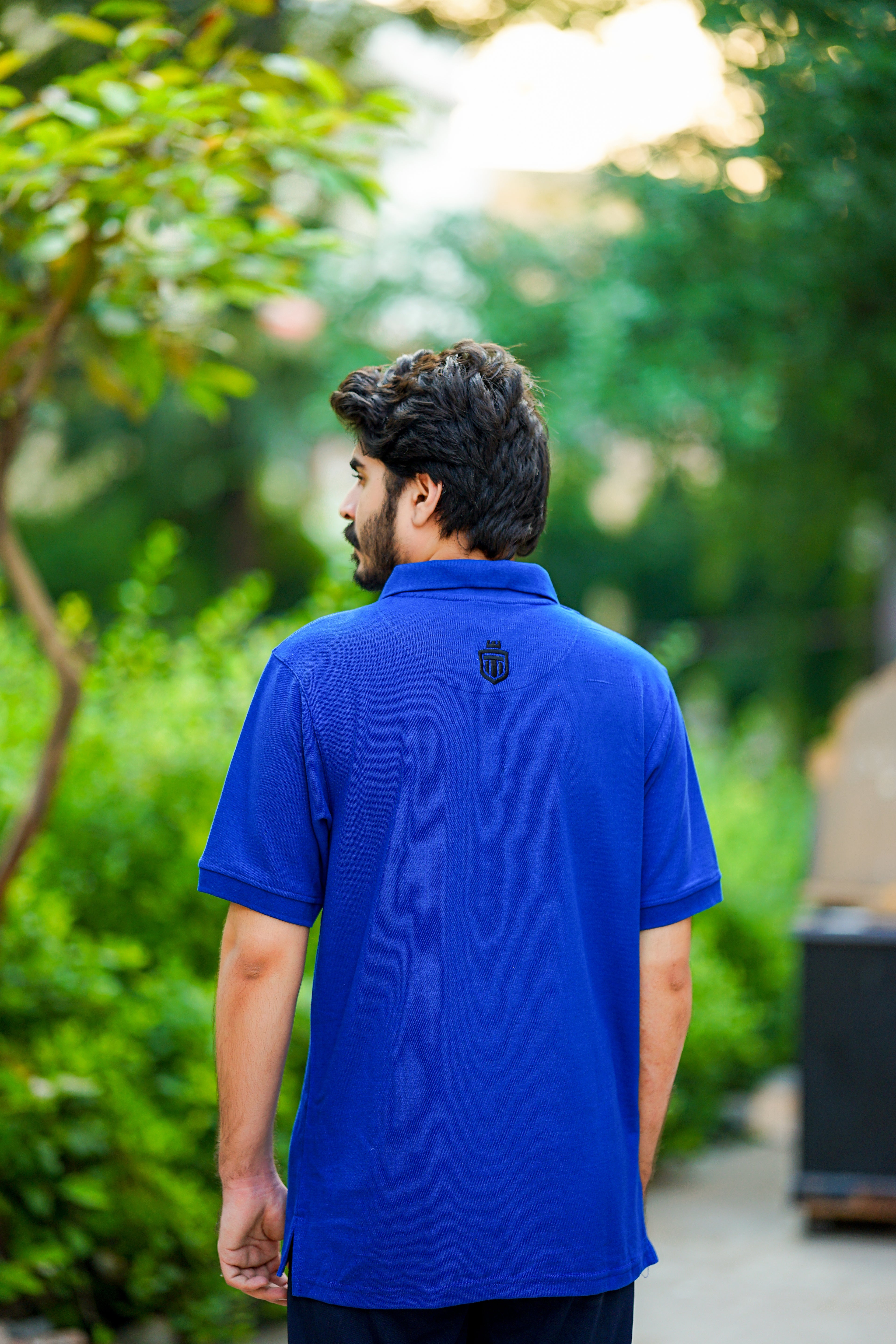 Royal Blue drop-Shoulder, zip-up polo