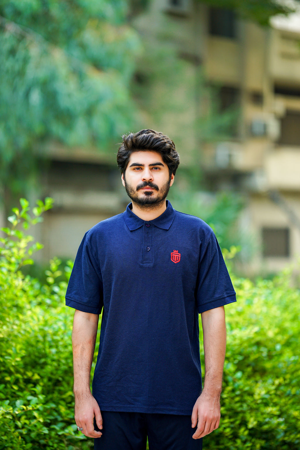 Navy Blue drop-shoulder, button down Polo