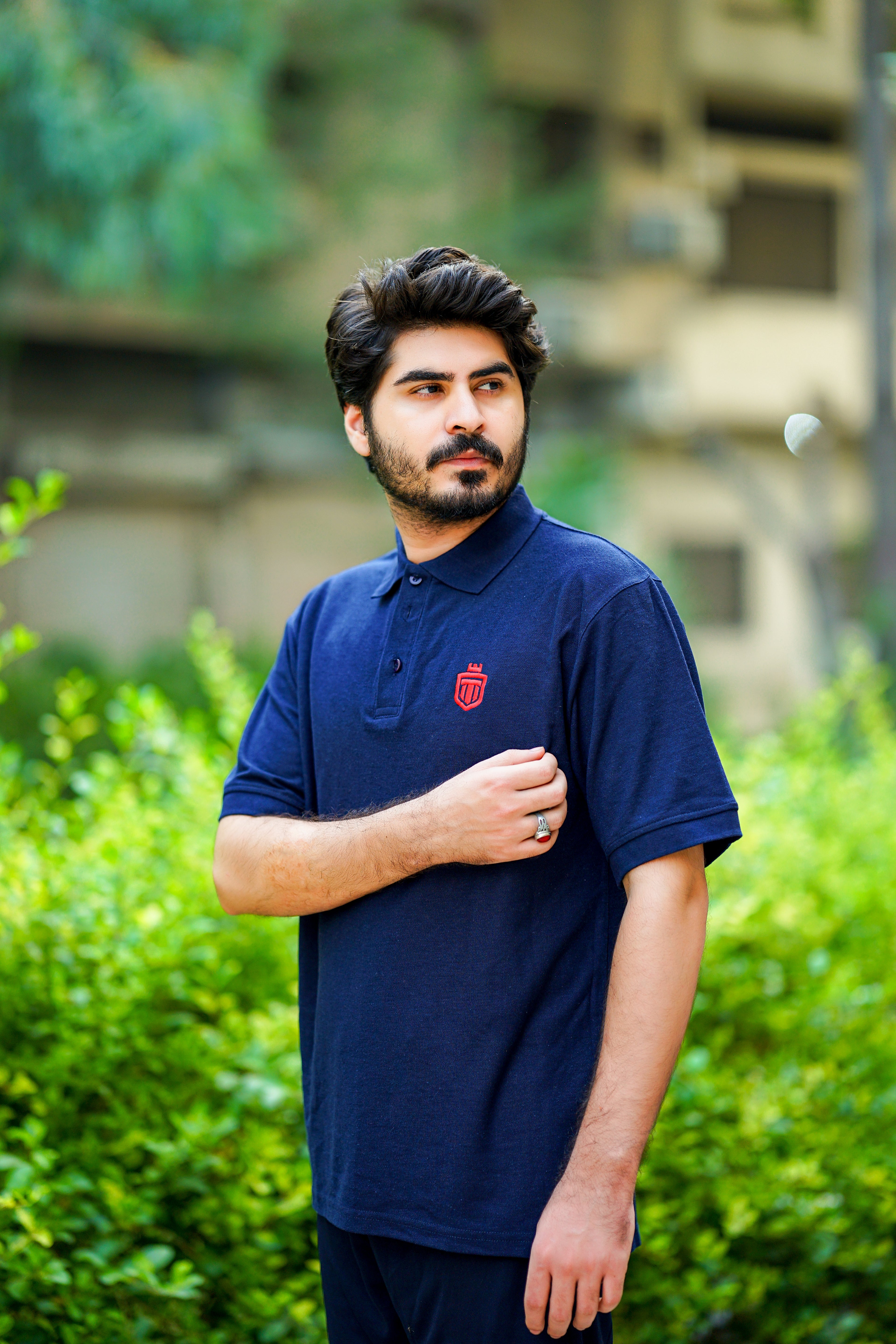 Navy Blue drop-shoulder, button down Polo