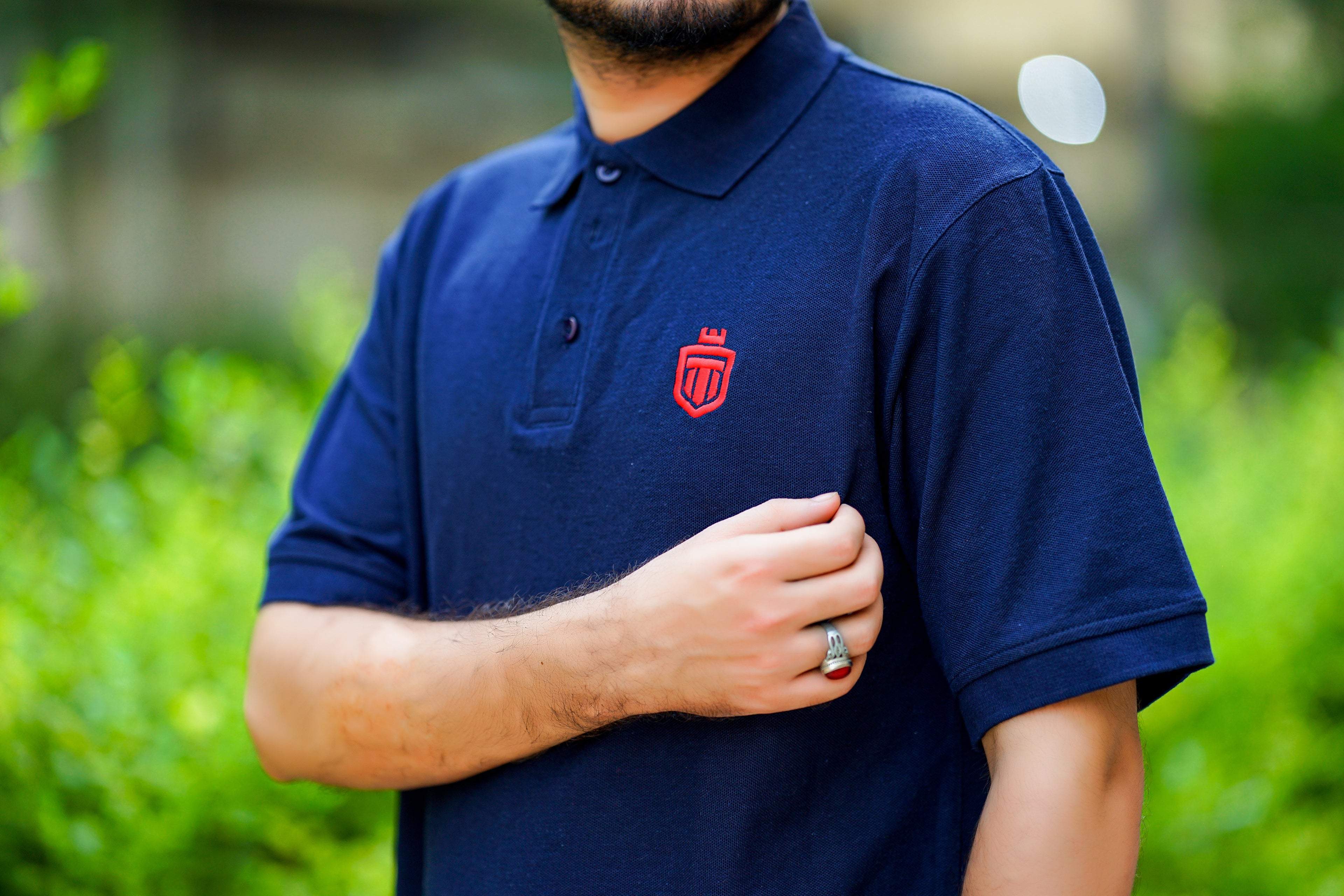 Navy Blue drop-shoulder, button down Polo