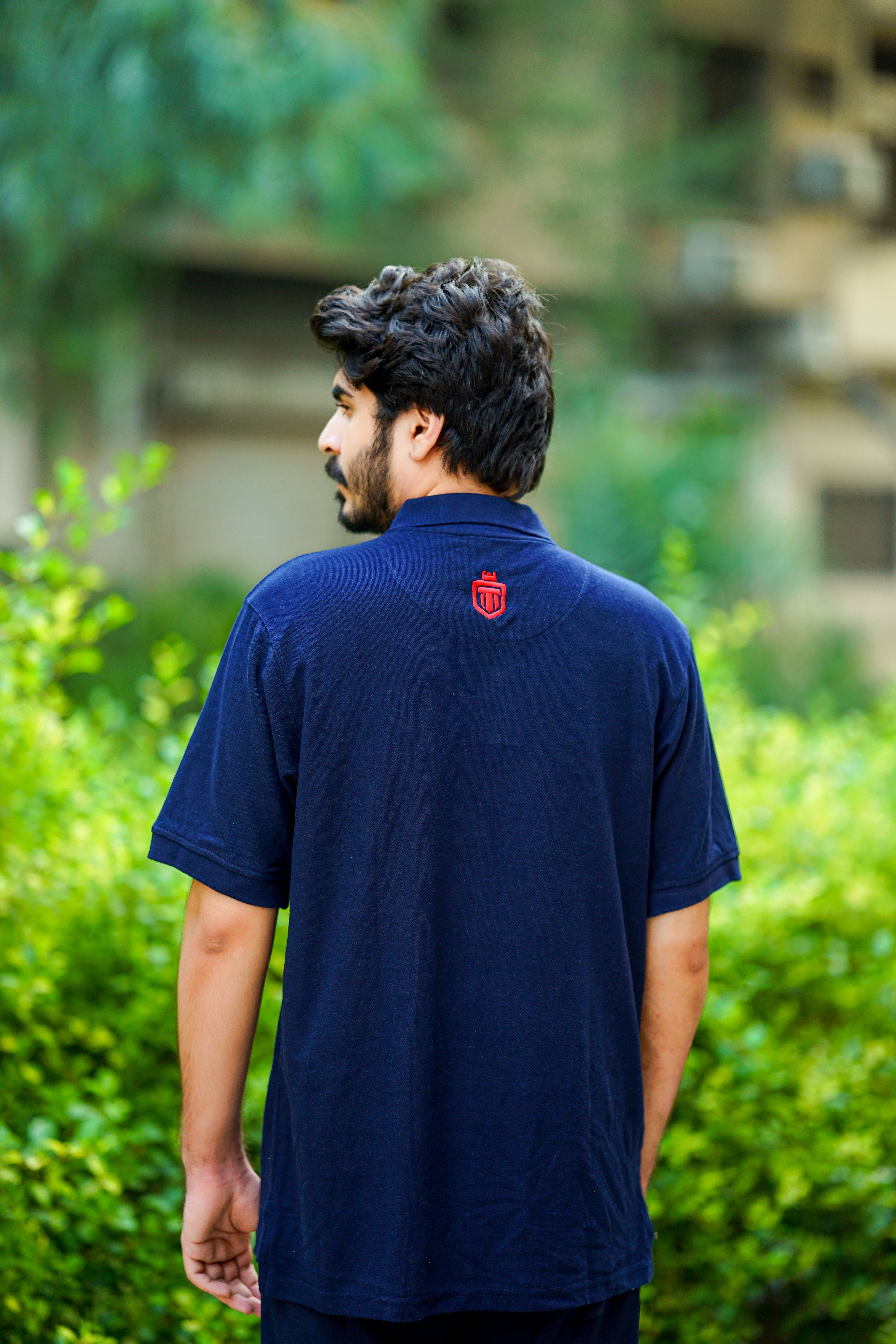 Navy Blue drop-shoulder, button down Polo