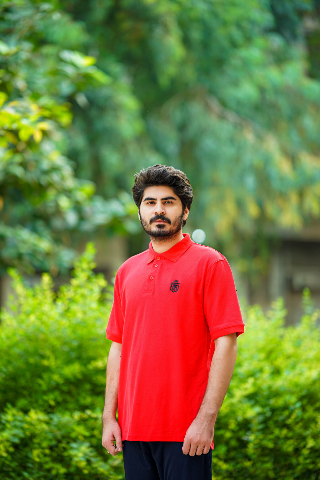 Maroon down shoulder button-down polo