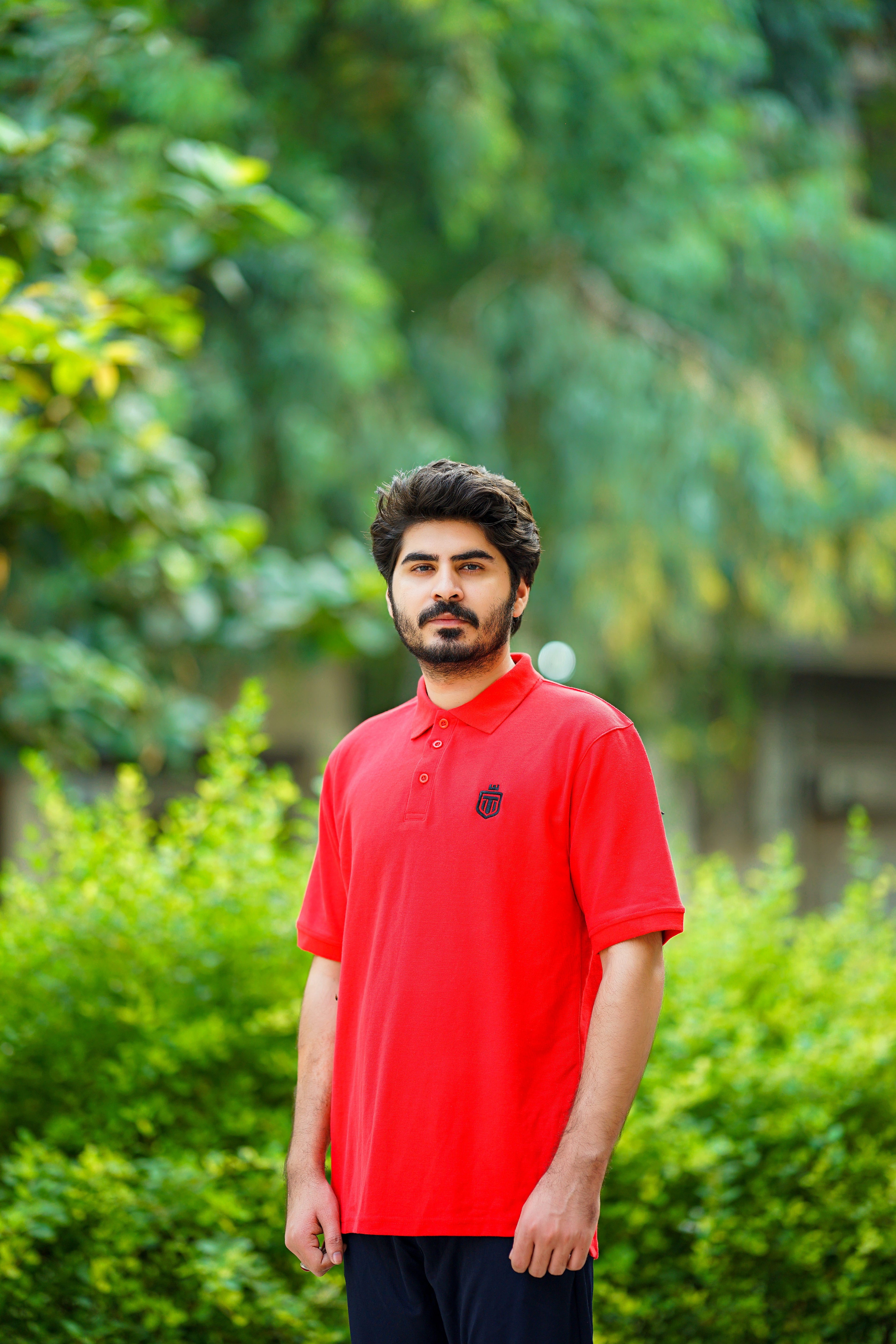 Maroon down shoulder button-down polo