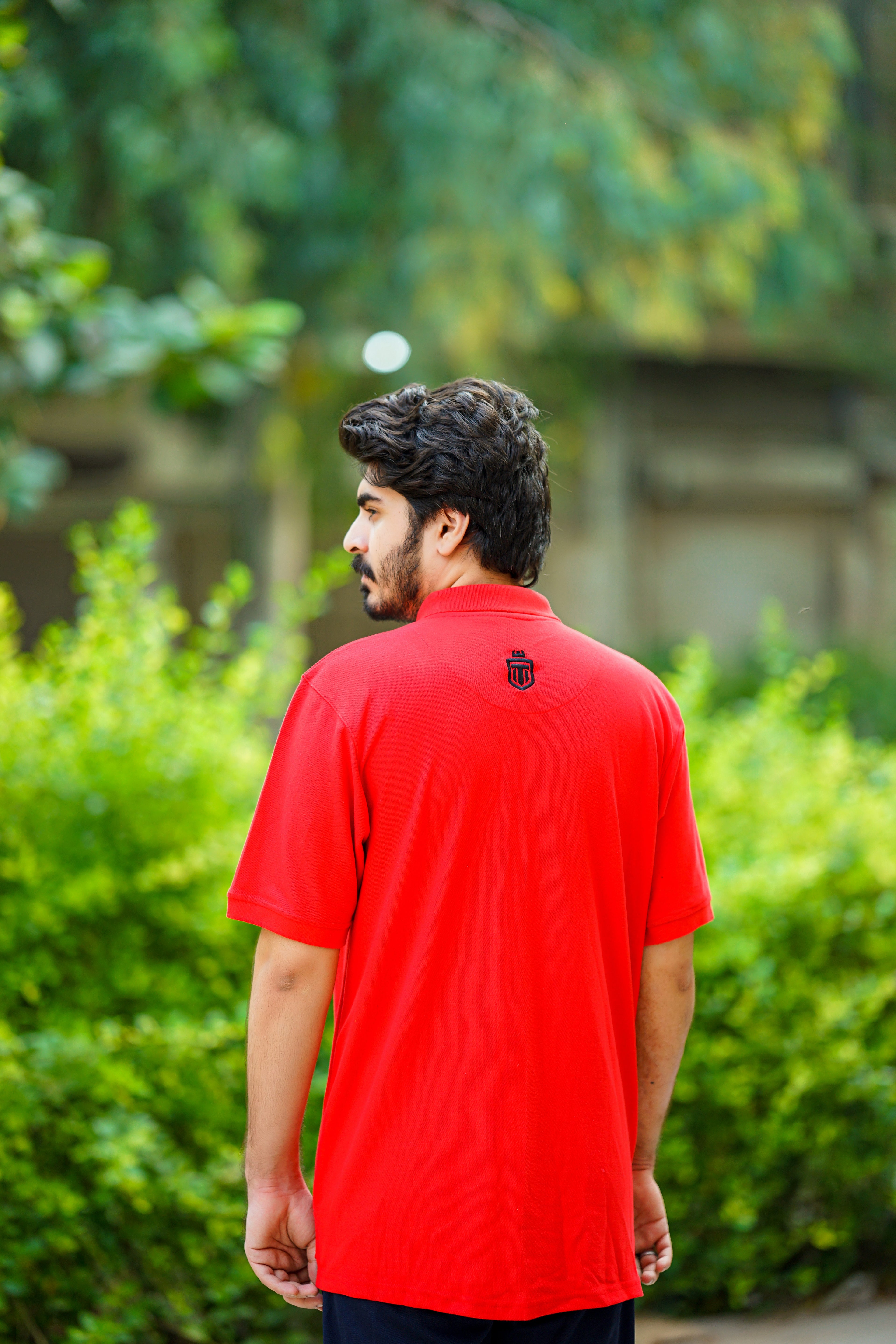 Maroon down shoulder button-down polo