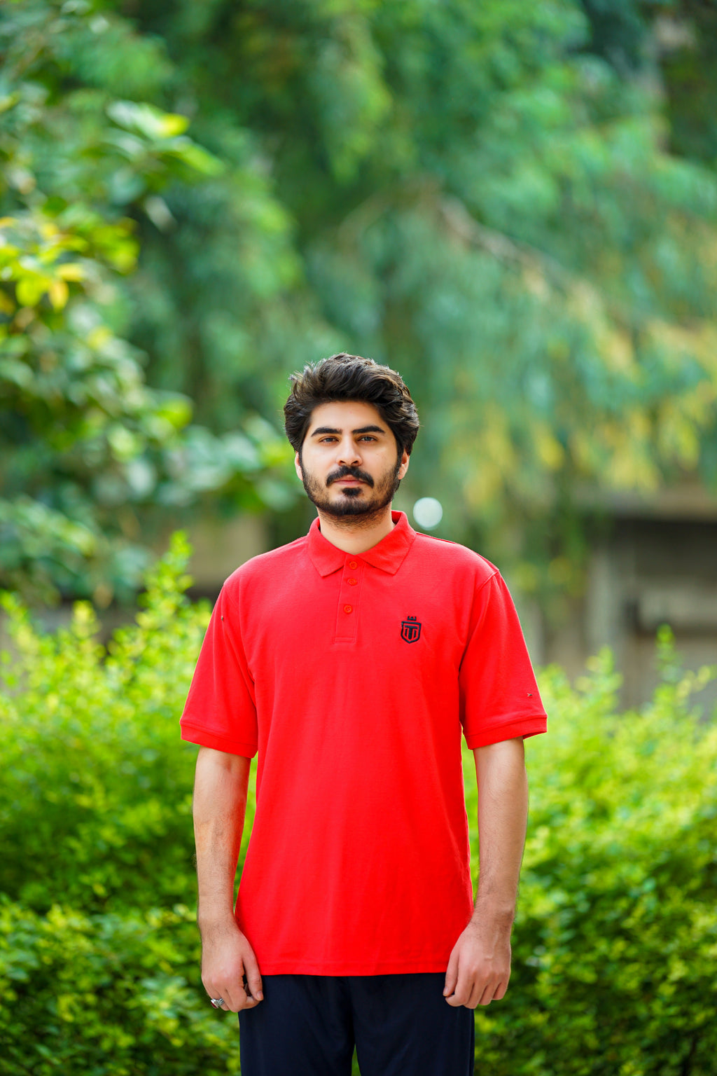 Maroon down shoulder button-down polo