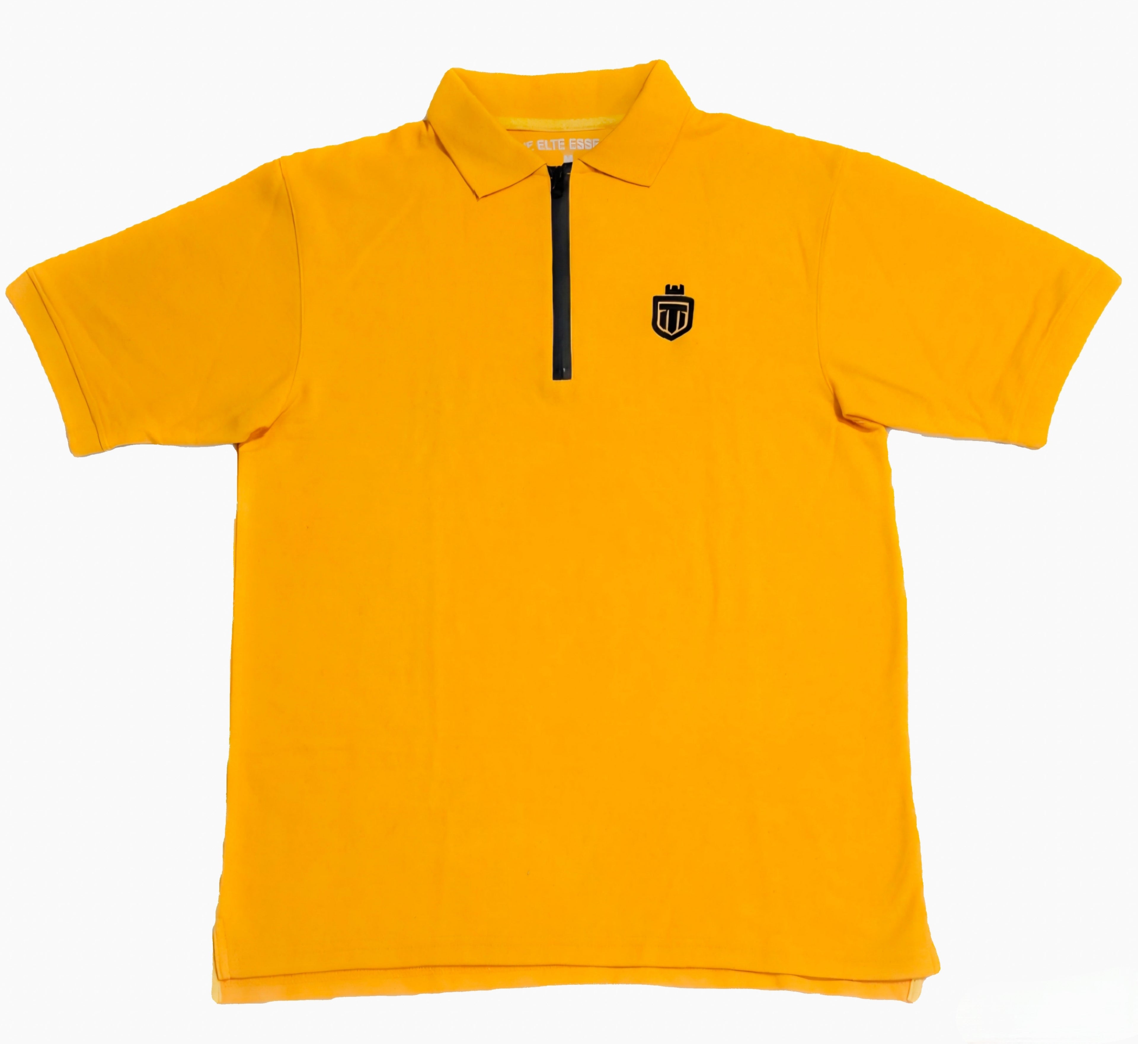 Mustard down shoulder zip-up polo