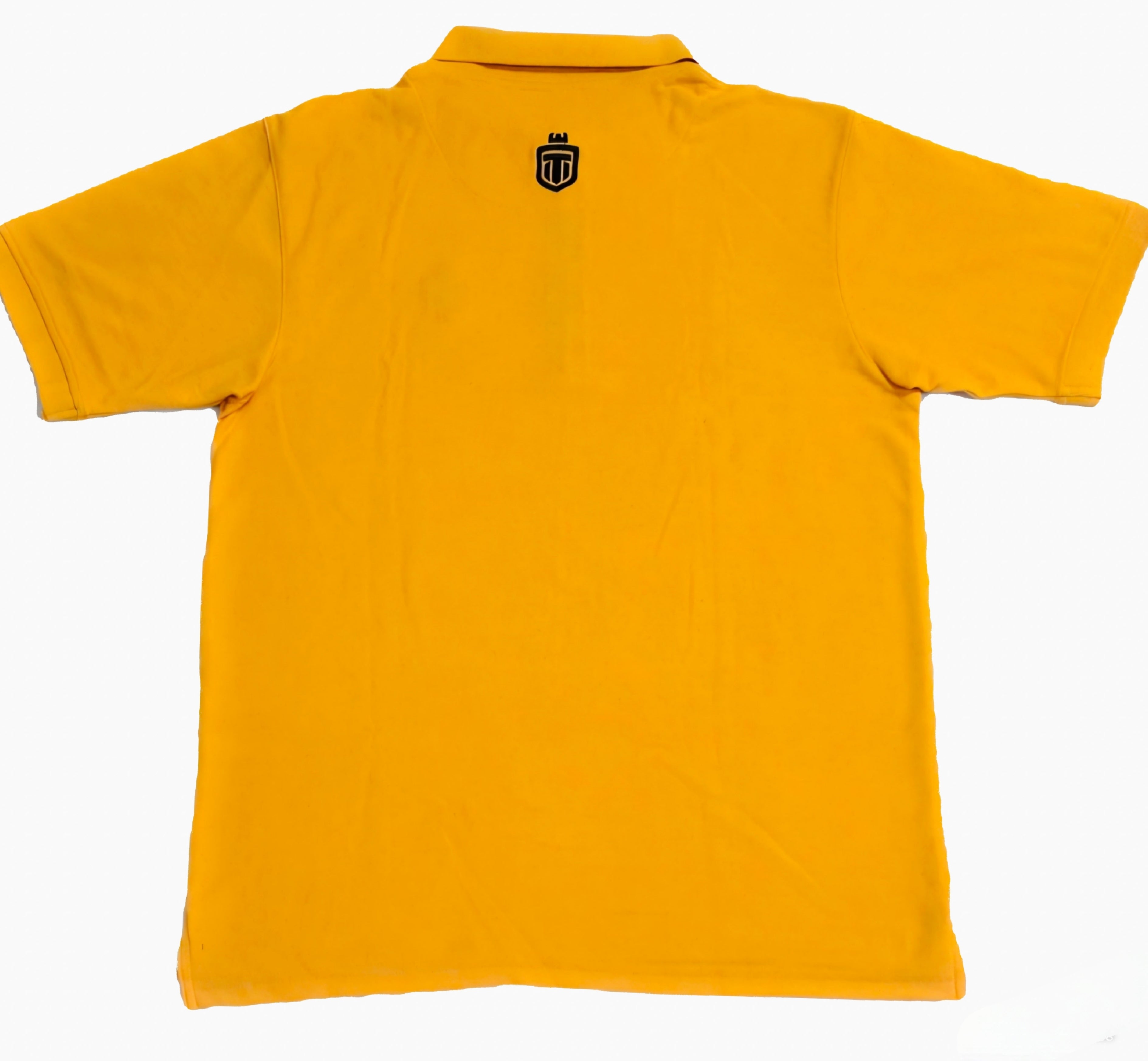Mustard down shoulder zip-up polo